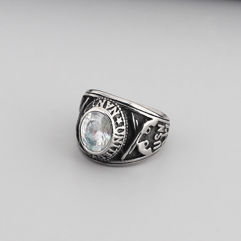 Kemstone Eagle Ring with Red/Blue Gemstones – Titanium Steel Punk Jewelry for Men | Gothic Streetwear Style KR45098-K