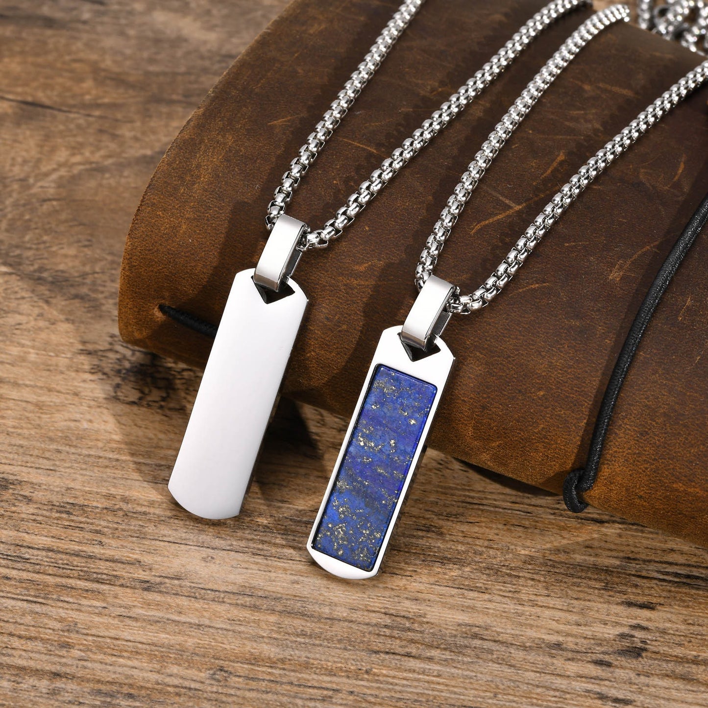Kemstone Stainless Steel Rectangular Stone Pendant Necklace for Men Jewelry PN-1890