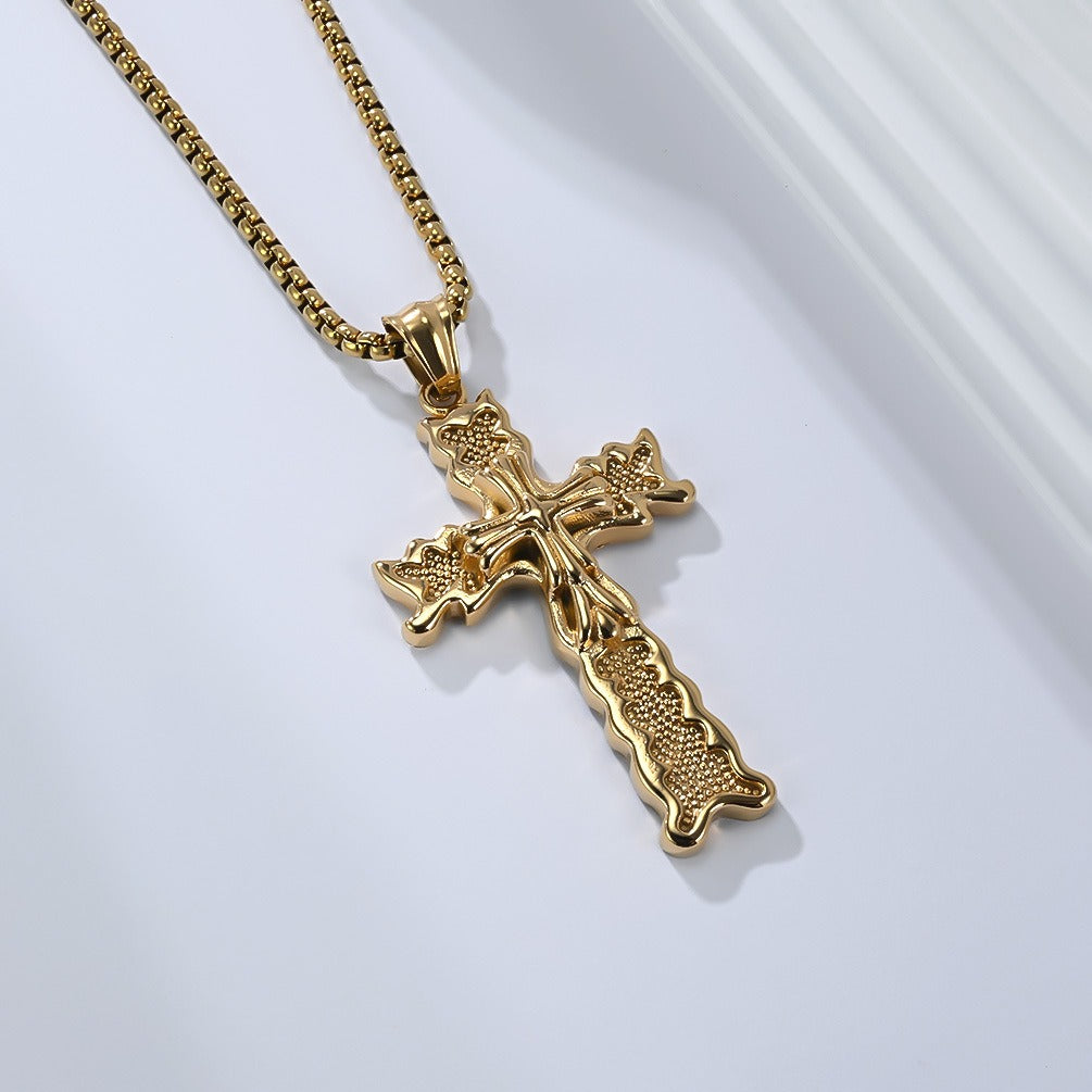 Kemstone Men’s Titanium Steel Cross Necklace – Gothic Vintage Pendant K-PT663