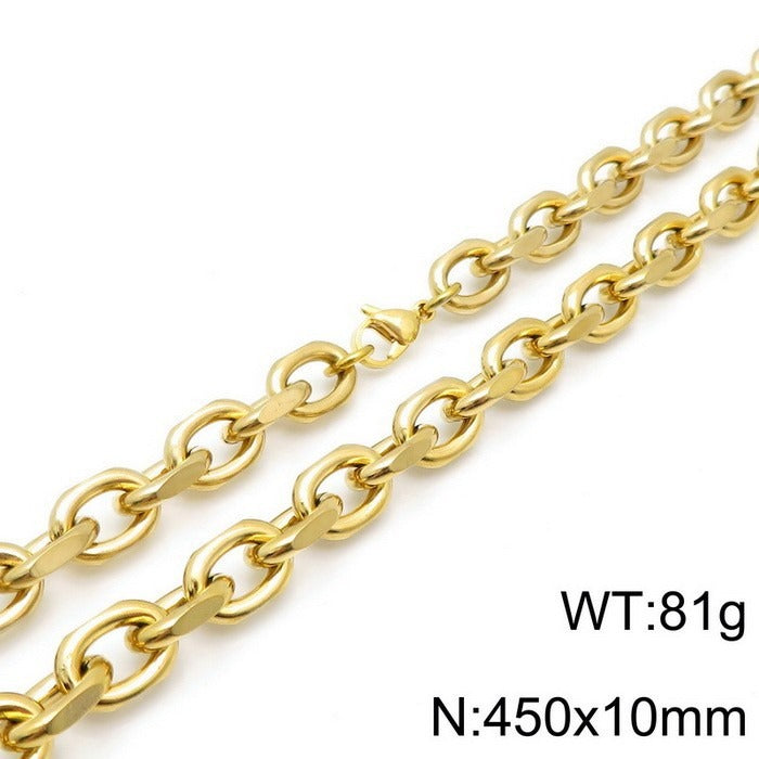 Kemstone Matte Stainless Steel O-Link Chain Set – Gothic Rock Choker & Bracelet for Men’s Urban Streetwear KS138454-Z