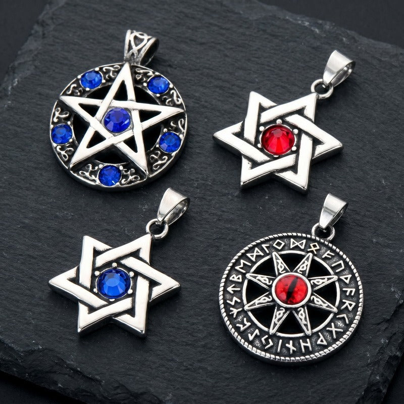 Kemstone Viking Rune Sun Pendant Necklace for Men Stainless Steel Nordic Hexagram Symbol KP118554-LU