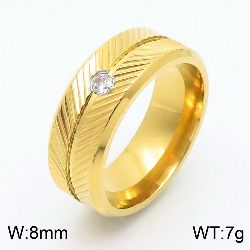 Kemstone Steel Feather Ring – Gothic Circle Band with CZ Stones for Men KR110876-GC