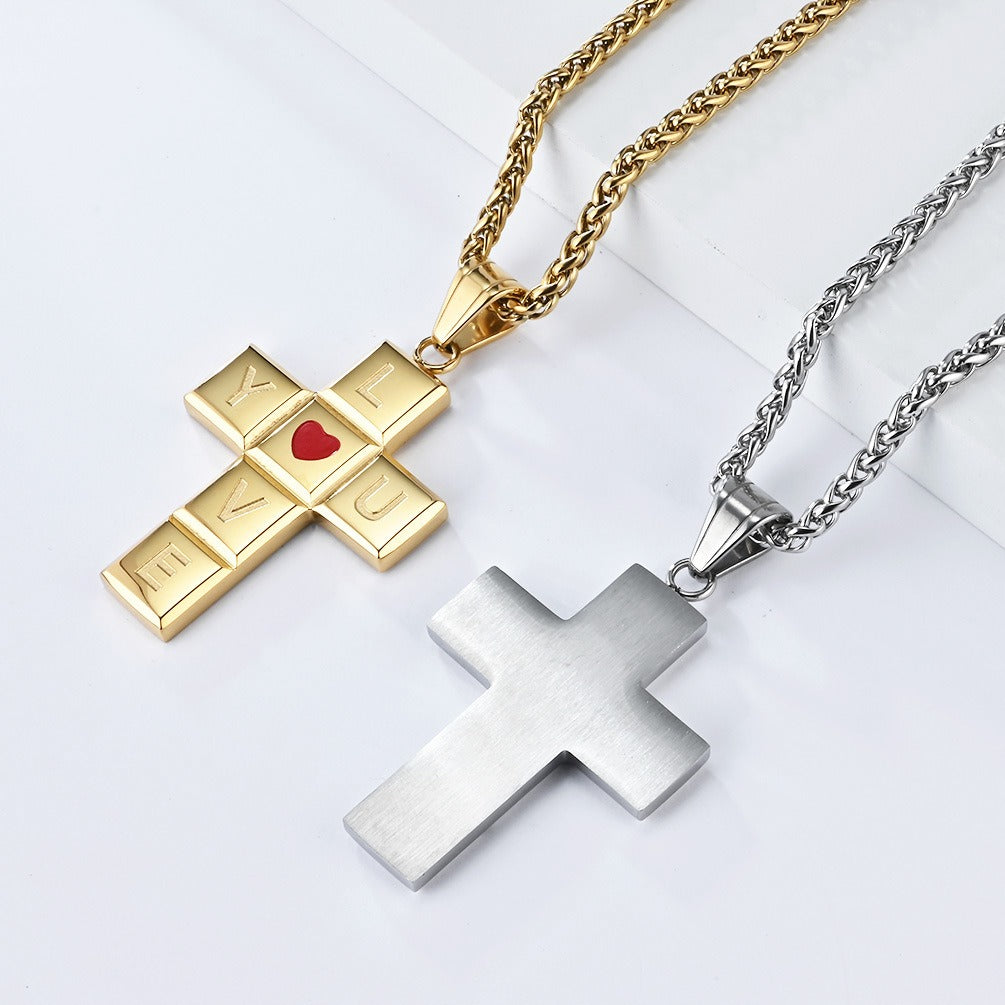 Kemstone Love Heart Cross Pendant Necklace for Men Stainless Steel K-PT554