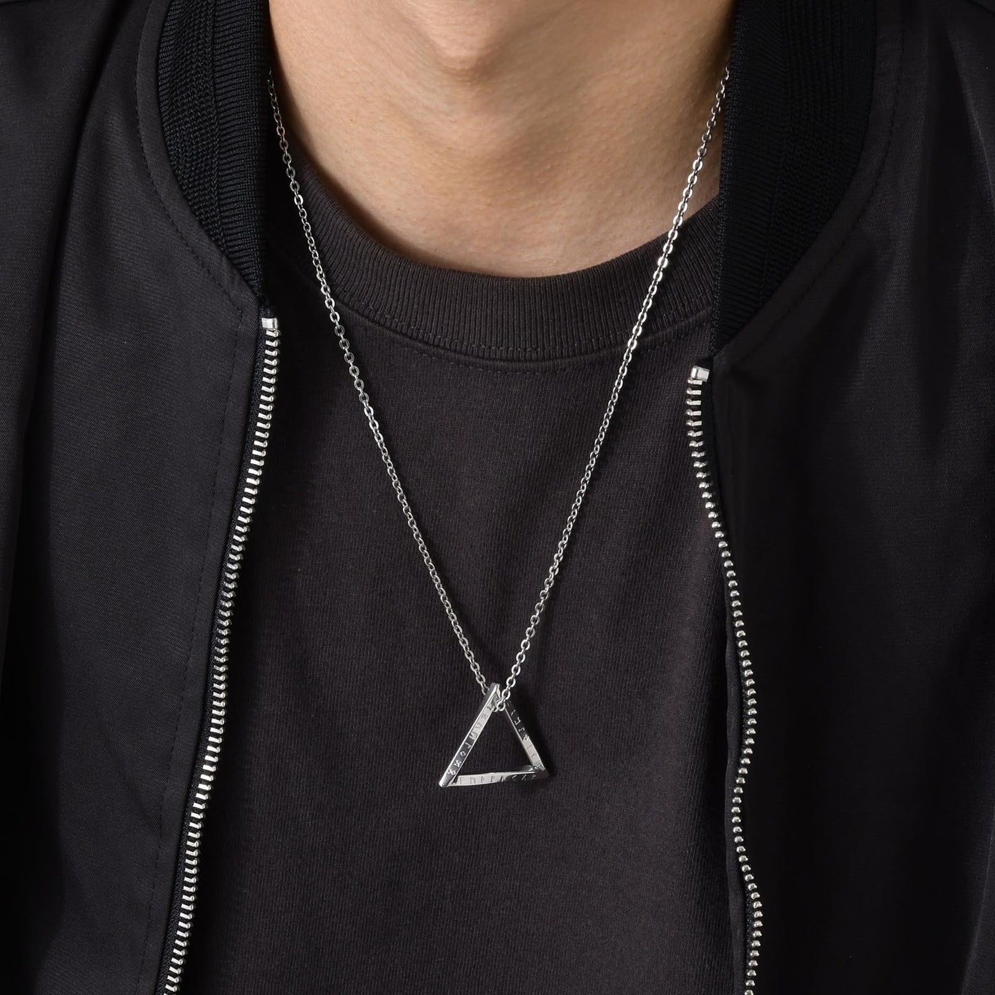 Kemstone Viking Runes Triangle Pendant Necklace – Stainless Steel Nordic Symbol Jewelry for Men Silver & Black PN-1707
