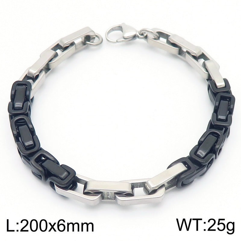 Kemstone Rock-Edge Steel Plate Bracelet – 6mm Mixed Metal Chain for Men | Gothic Punk Streetwear Jewelry KB185313-Z