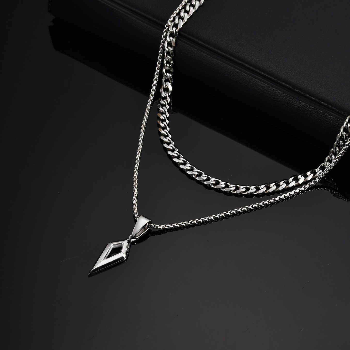 Kemstone Stainless Steel Four-Point Star Pendant Necklace – Beveled Edge Hip Hop Style for Men PN-2170