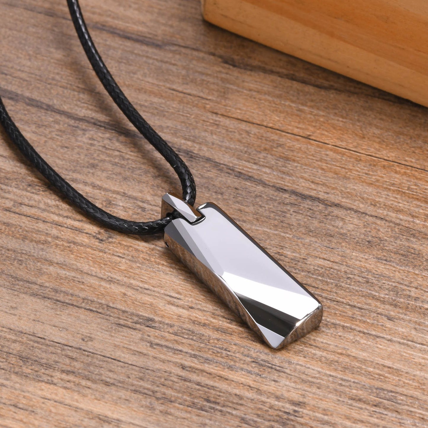 Men’s Geometric Tungsten Pendant Necklace – Minimalist Power in Polished Steel PN753