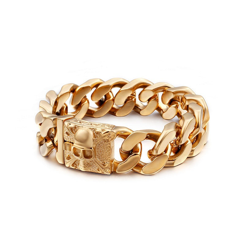 Kemstone Titanium Steel Skull Cuban Chain Bracelet – Bold Streetwear Men’s Accessory KB69725-BD