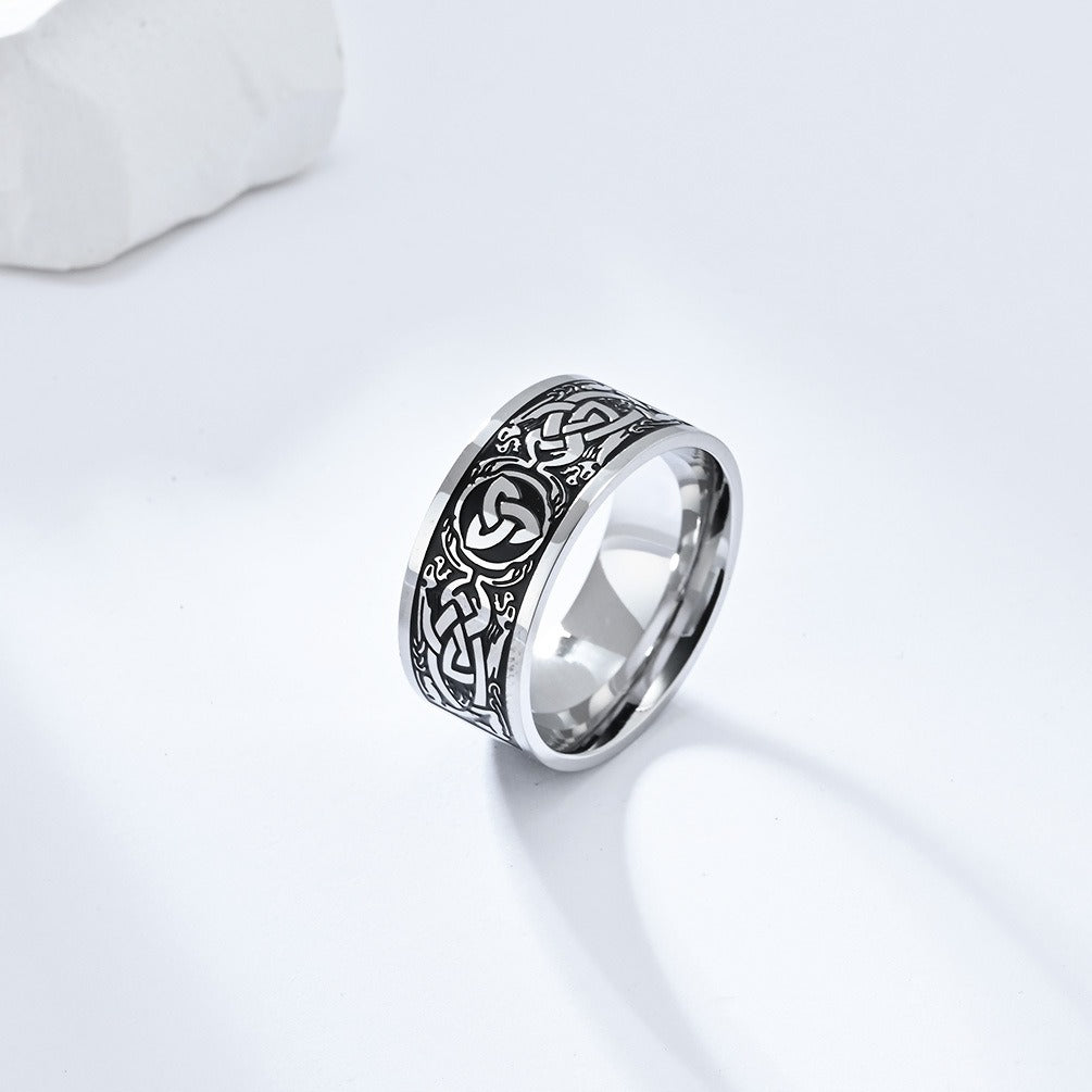 Kemstone Men’s Titanium Steel Celtic Triquetra Ring – Eternal Knot K-R755
