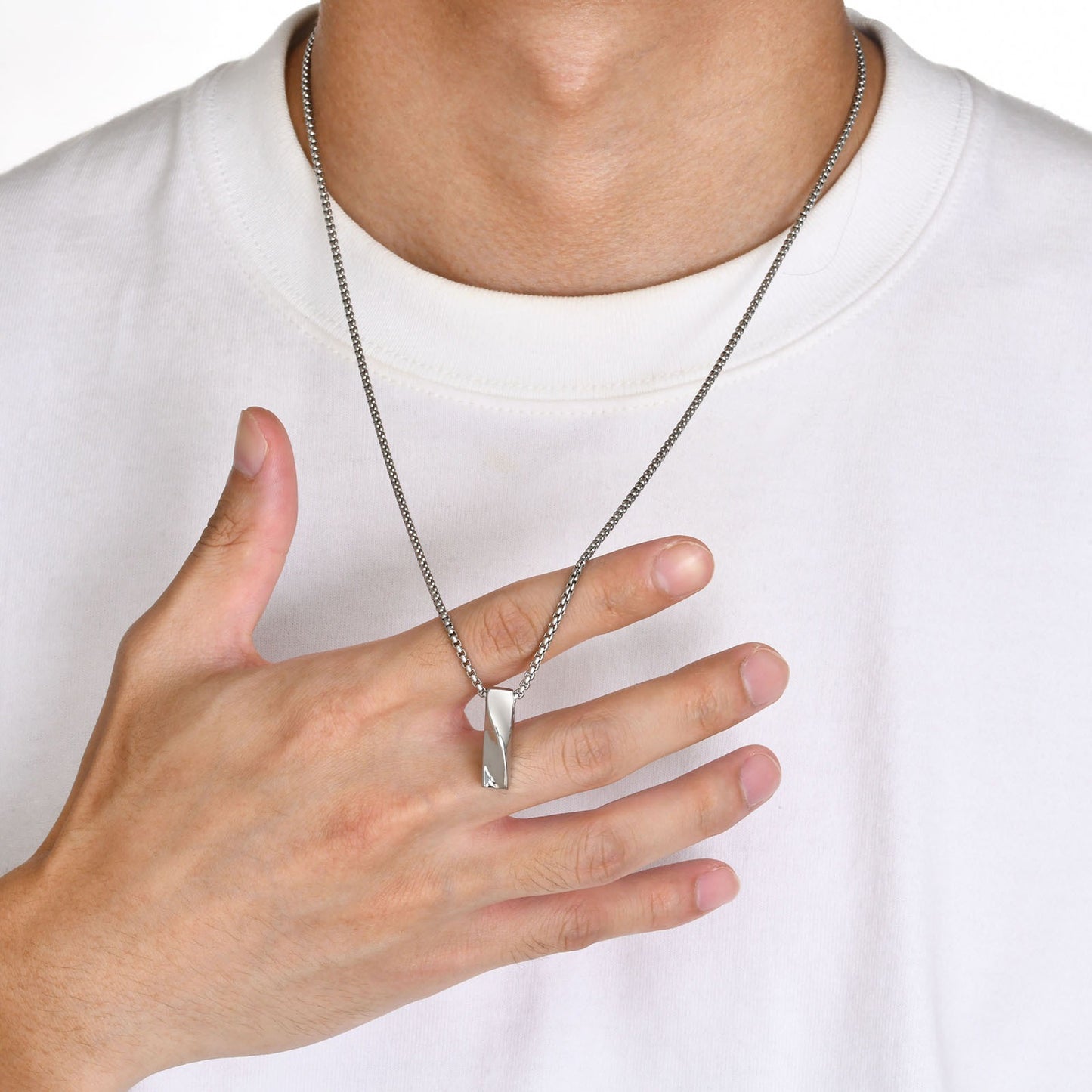 Mobius Bar Pendant Necklace for Men – Geometric Stainless Steel Amulet | Silver & Black PN-1830