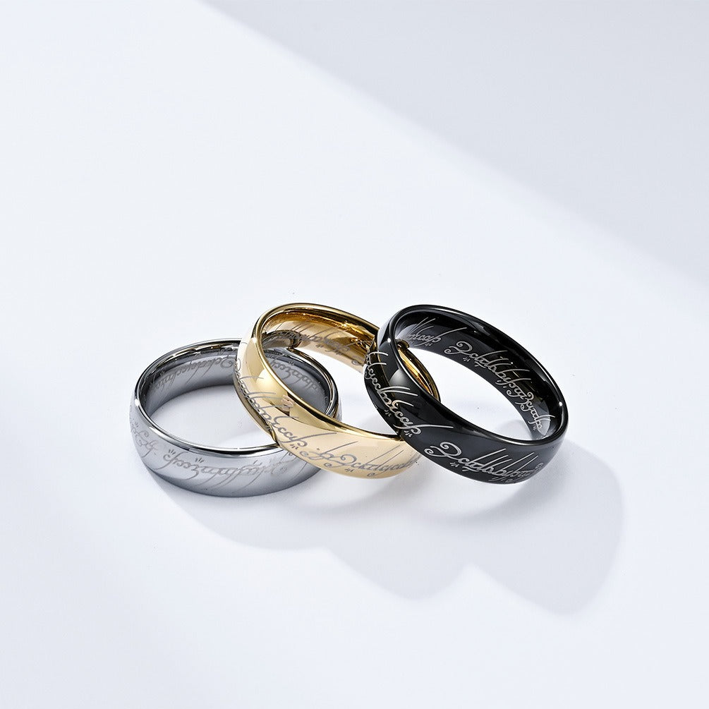 Kemstone Tungsten Steel Elvish Ring β Laser Engraved Gothic Viking Band for Men & Women | K-T032
