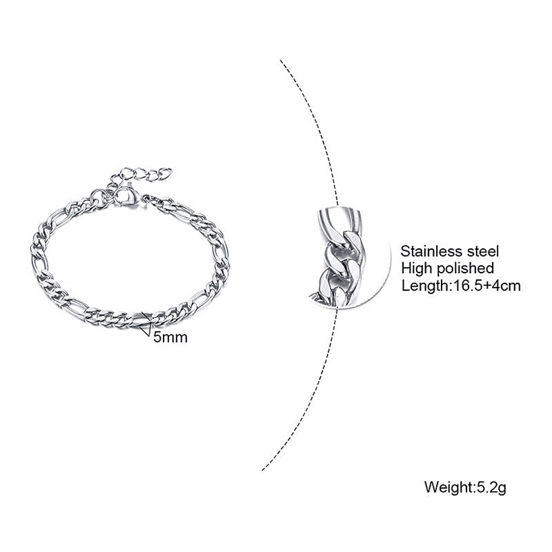 Pulsera Kemstone de acero inoxidable 3:1 con cadena NK de titanio y acero - 5 mm/7 mm, joyería unisex de oro y acero para uso diario BR-1076