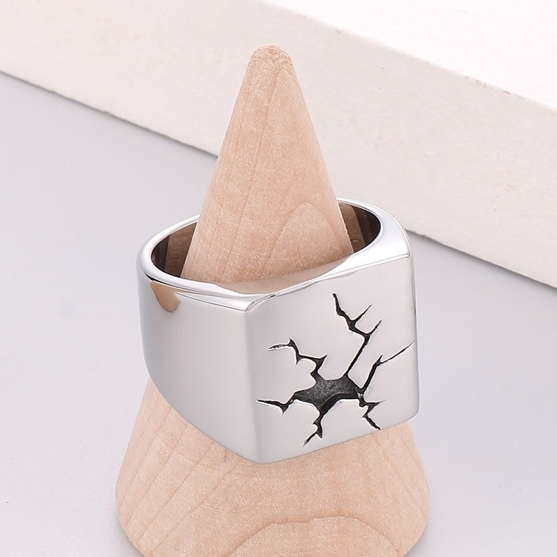 Kemstone Cracked Texture Stainless Steel Signet Ring – Gothic Punk Style for Men KR105940-GC