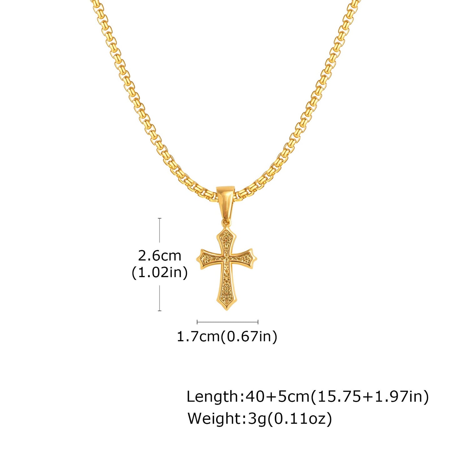 Kemstone Men’s Gothic Cross Necklace – Stainless Steel Pendant in Black, Silver, or Gold, Symbol of Faith & Power PN-2012