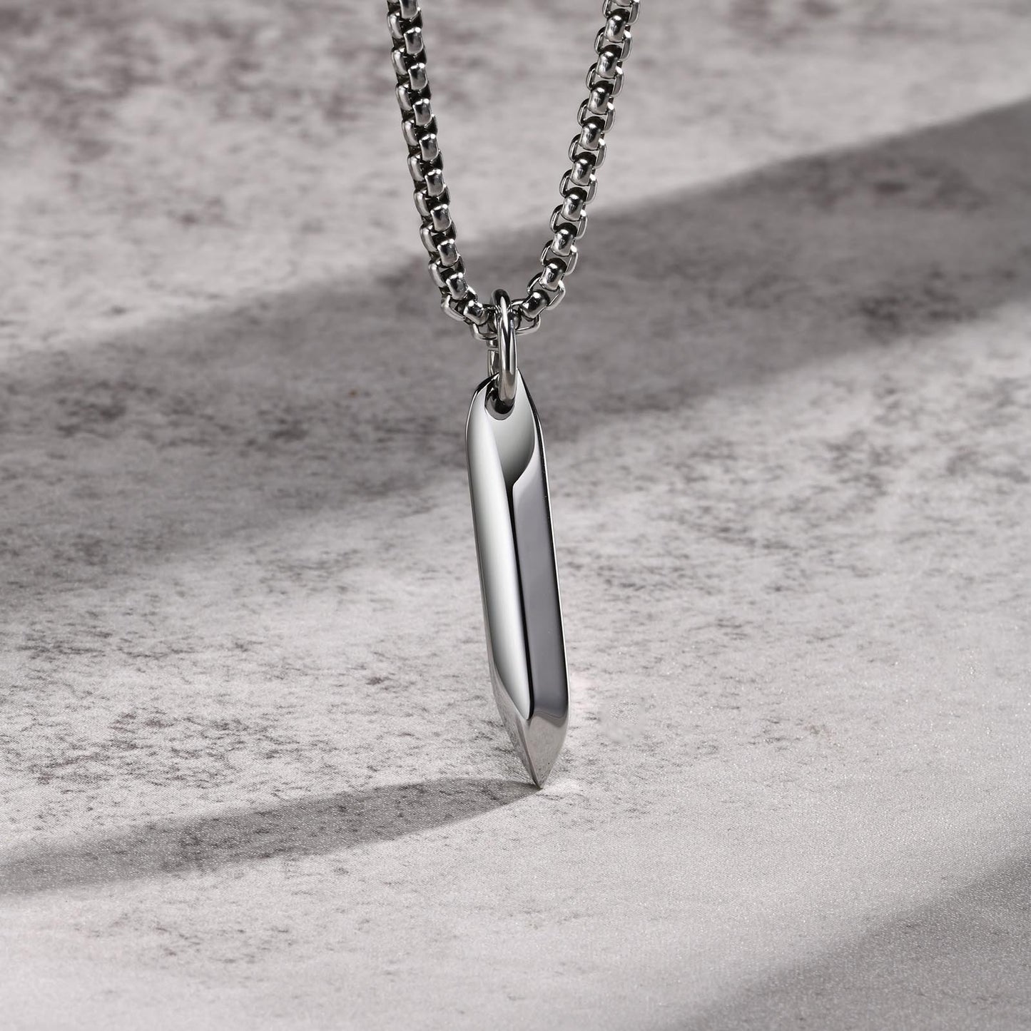 Kemstone Hex Spike Pendant Necklace for Men – Stainless Steel Gothic Nail Amulet Silver & Black PN-1832