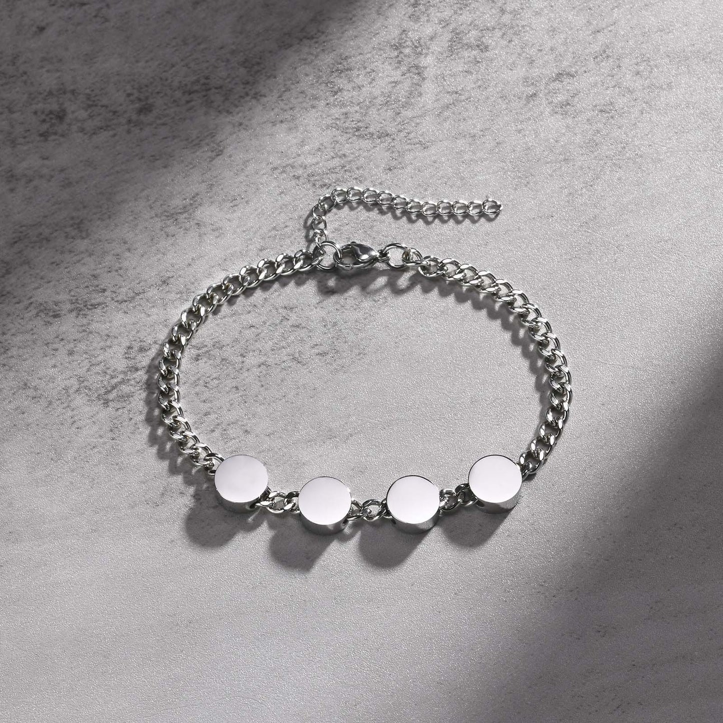 Kemstone Men’s Custom Engraving Stainless Steel Bracelet – Movable Round Charms on Cuban Chain BR-1451