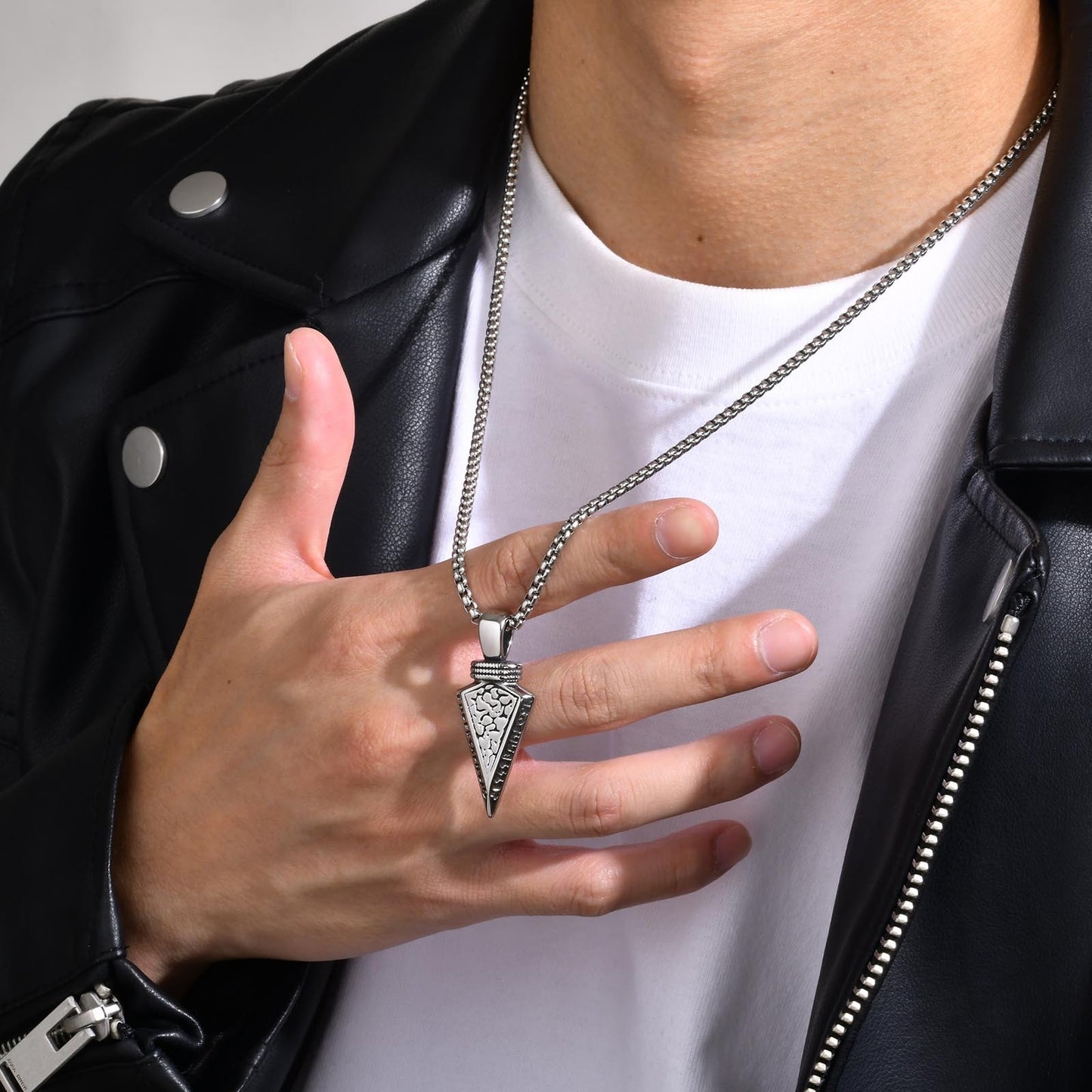 Kemstone Viking Arrowhead Pendant for Men – Stainless Steel Norse Necklace in Silver or Black, Gothic Street Style PN-1859