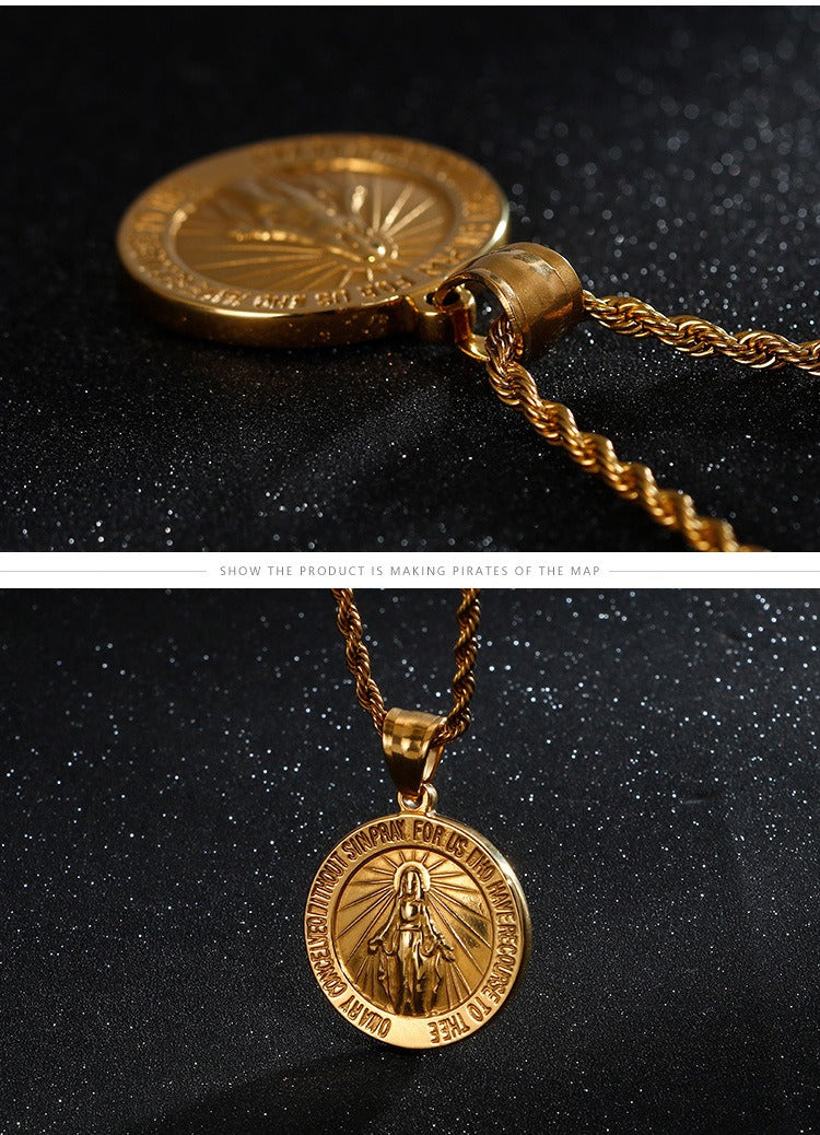 Kemstone Steel Medallion Necklace – Engraved Circular Pendant with Letter Charm for Men | Gothic Minimalist Jewelry KP80828-Z