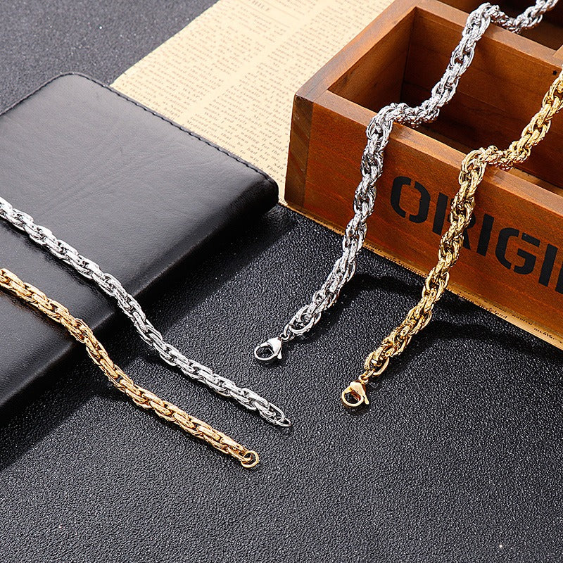 Kemstone Heavy Rope Twist Stainless Steel Chain – Bold Hip-Hop Men’s Necklace & Bracelet KS138928-Z