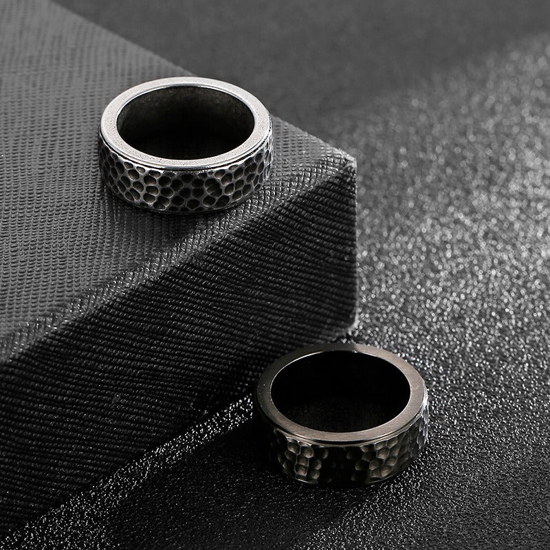 Kemstone Vintage Hammered Titanium Steel Ring for Men β Punk Matte Black or Silver KR92126-K
