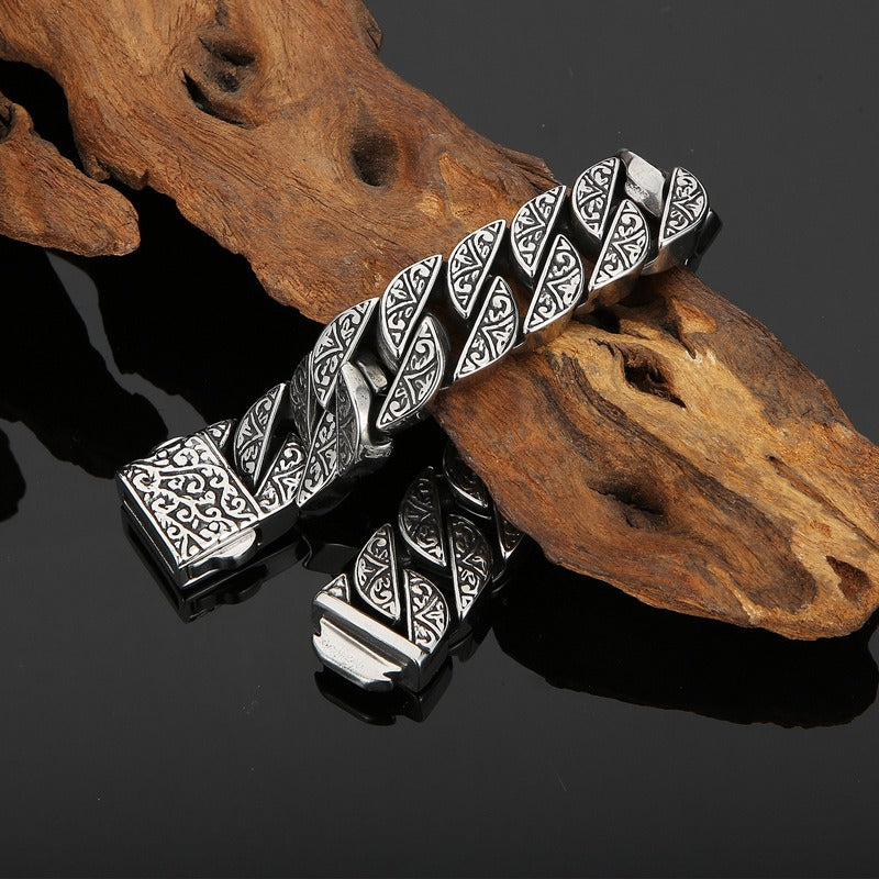 Kemstone Engraved Tribal Titanium Steel Cuff Bracelet – Bold Handcrafted Style KB122860