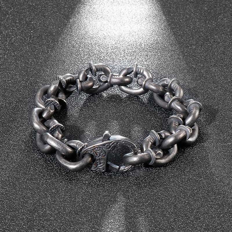 Kemstone Nail Cuff Chain Bracelet – Stainless Steel Punk Men’s Jewelry Vintage Rustic Finish KB126373