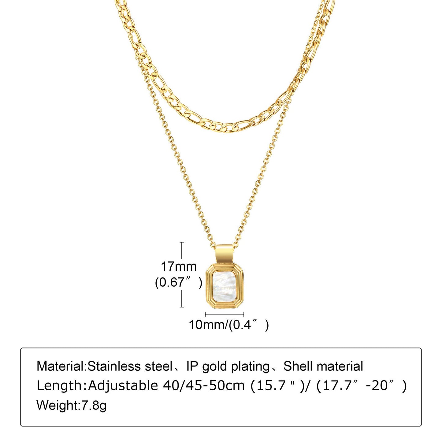 Collar Kemstone de acero inoxidable con placa cuadrada geométrica de doble capa - Colgante minimalista dorado para mujer NC-849