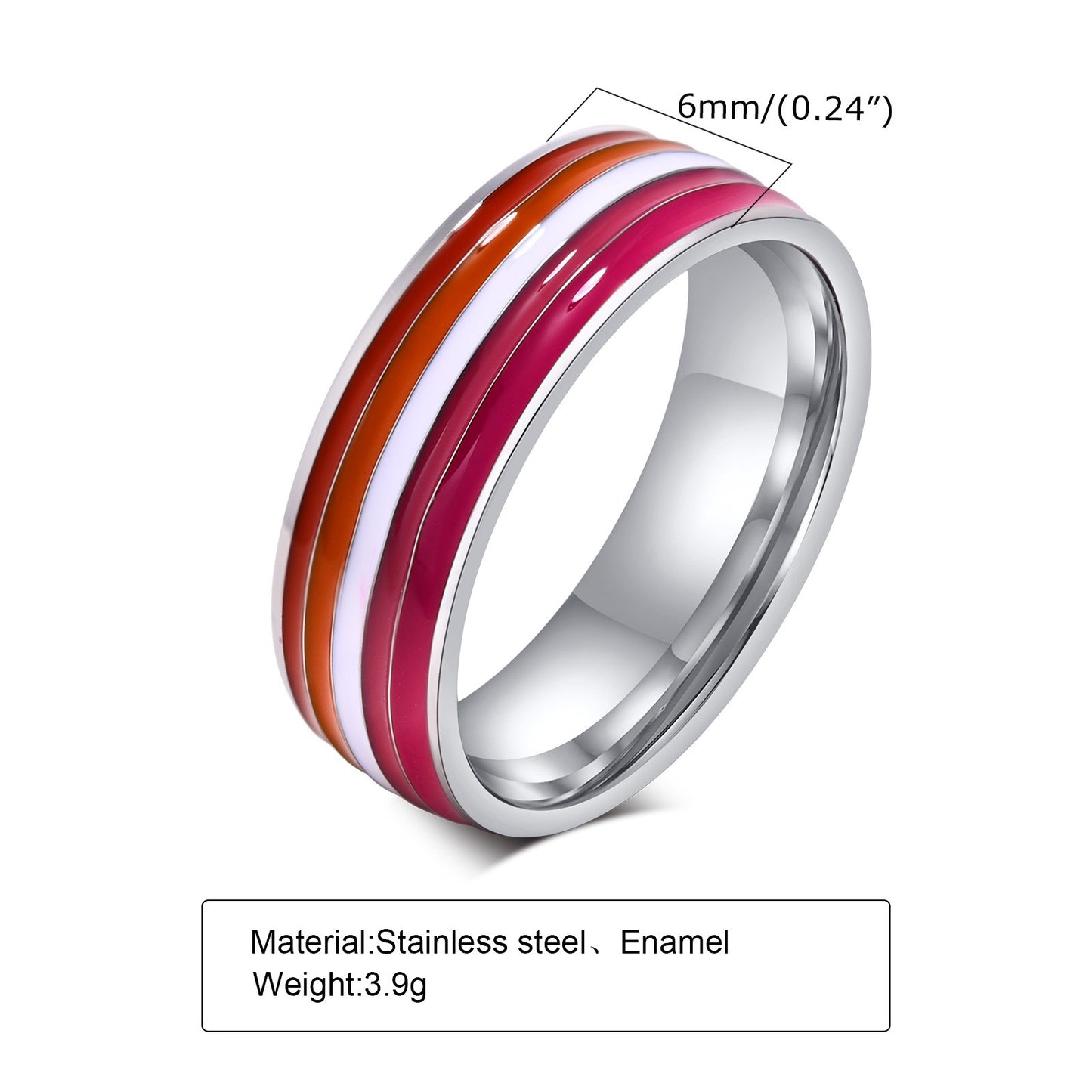 Anillo de cinta arcoíris Kemstone de 8 mm | Joya llamativa de acero de colores para uso diario y regalo PR-033