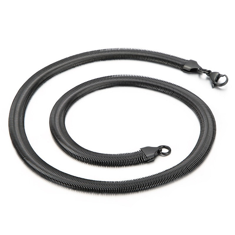Men’s Flat Snake Chain Necklace – 6mm & 8mm 316L Stainless Steel Gothic Streetwear Jewelry KN203549-Z