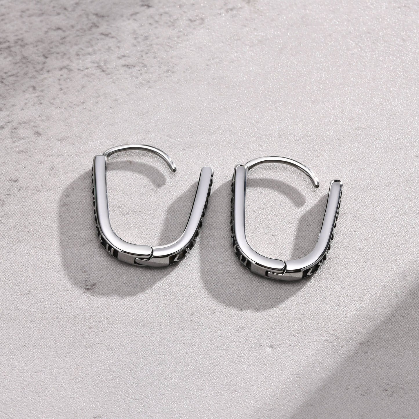 Viking Rune Stainless Steel Hoop Earrings – Nordic U-Shaped Retro Men’s Jewelry EH-521