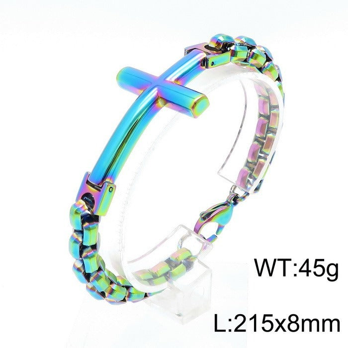 Pulsera de acero y titanio con cruz Kemstone para hombre - Joyería punk minimalista KB108647-K