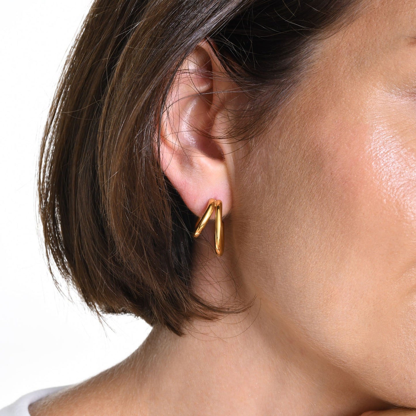 Pendientes de aro doble de acero inoxidable Kemstone | Accesorios minimalistas en forma de C para mujer EH-509