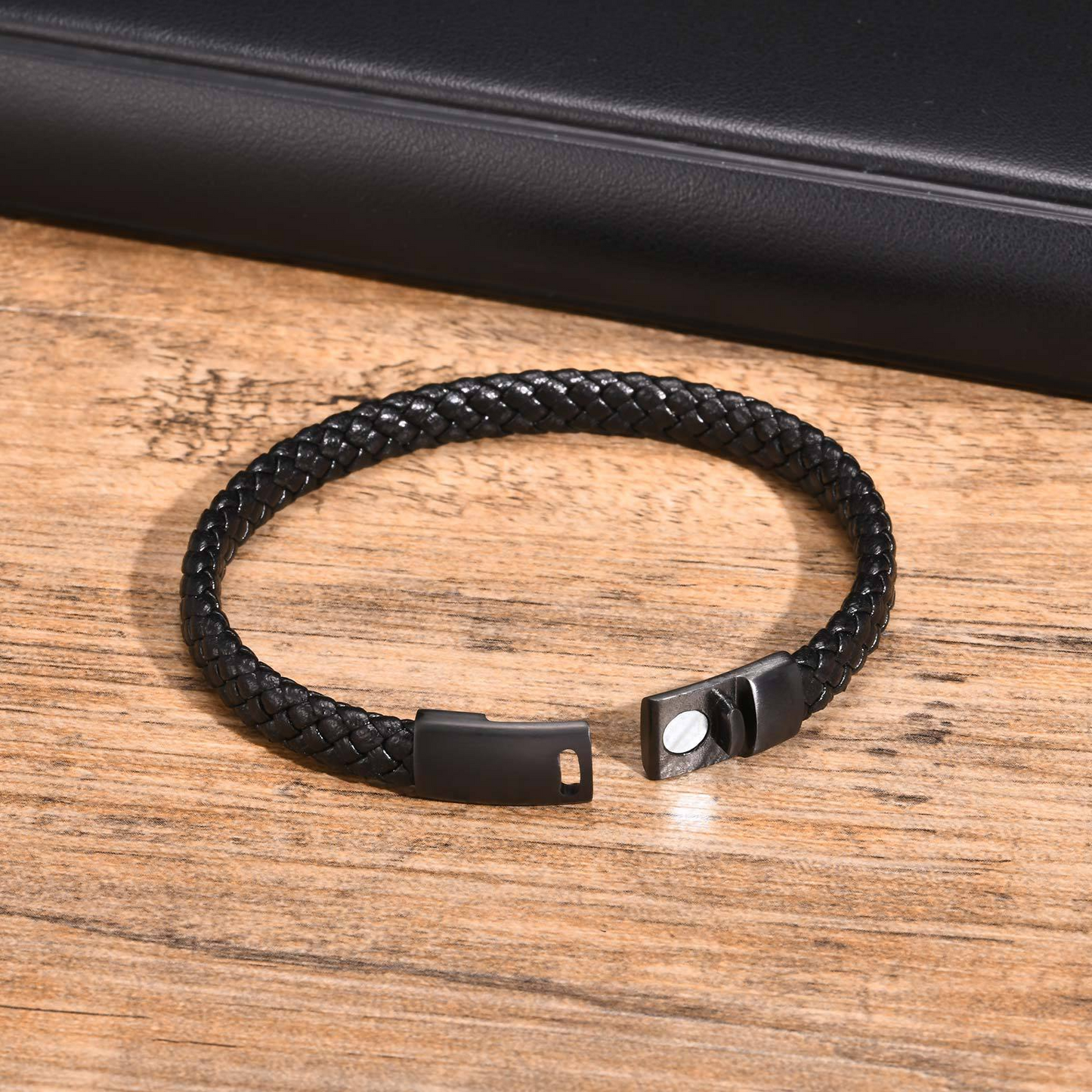 Kemstone Men’s Braided Leather Bracelet – Stainless Steel Black Clasp BL-674