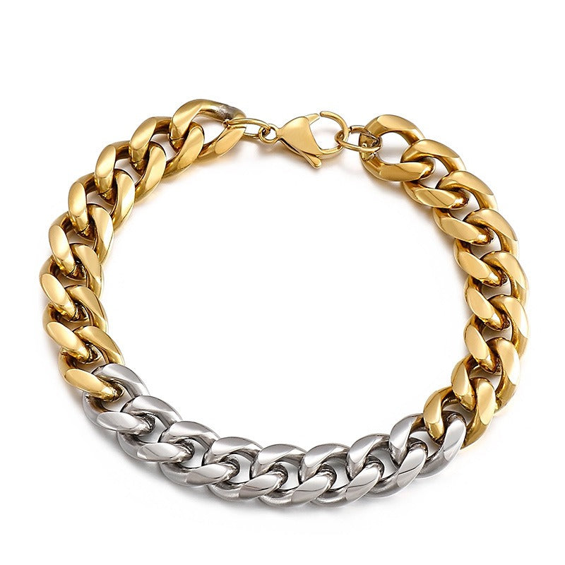 Kemstone Modular Titanium Steel Bracelet – Multi-Tone Urban Link Design, Adjustable Streetwear Accessory for Men KB139945-Z