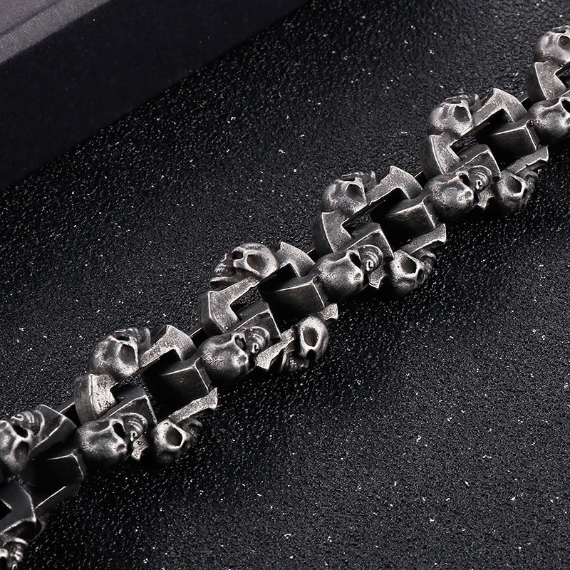Kemstone Heavy Skull Panther Head Chain Bracelet for Men – Gothic Stainless Steel Biker Jewelry KB156415