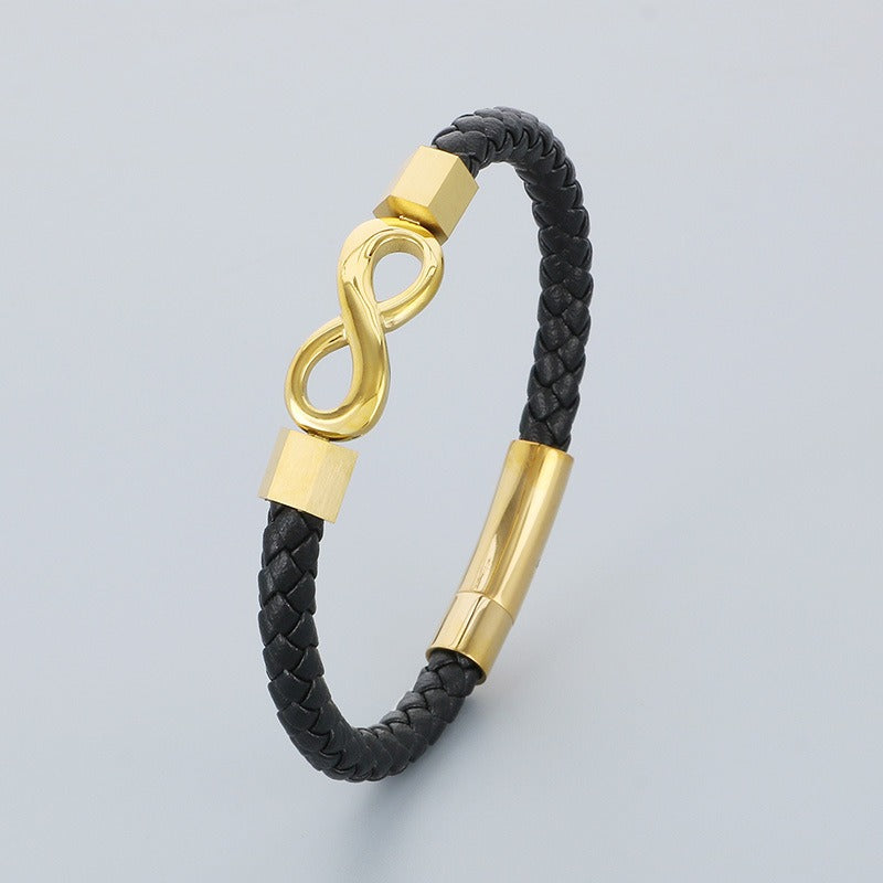 Simbolo dell'infinito, cinturino in pelle intrecciata, chiusura magnetica in acciaio al titanio per uomo KB182678-JR