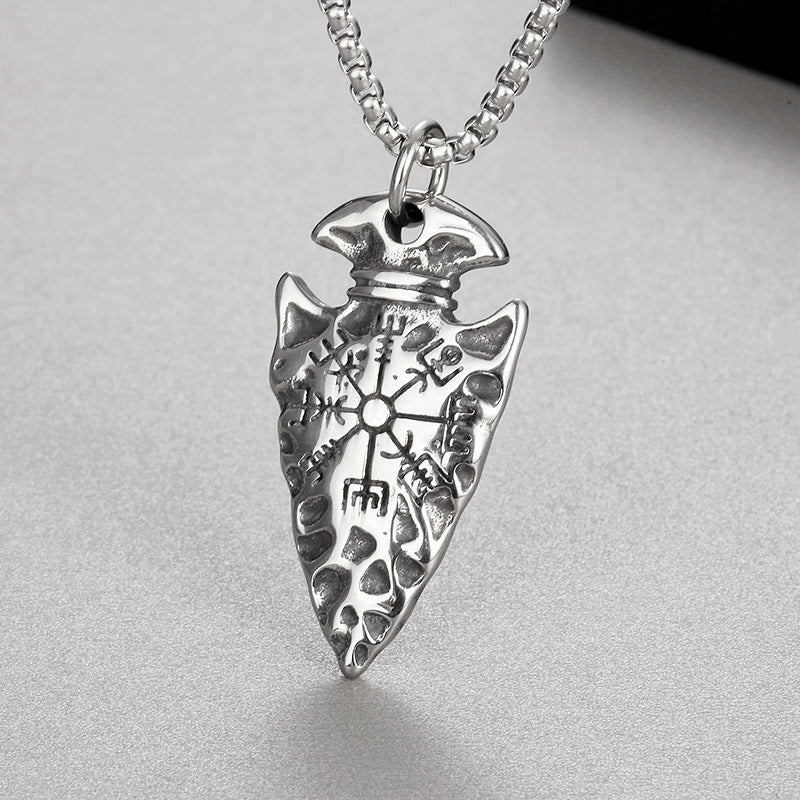 Kemstone Viking Spear Rune Necklace – Titanium Steel Norse Amulet for Men, Gothic Punk Streetwear Pendant KP100398