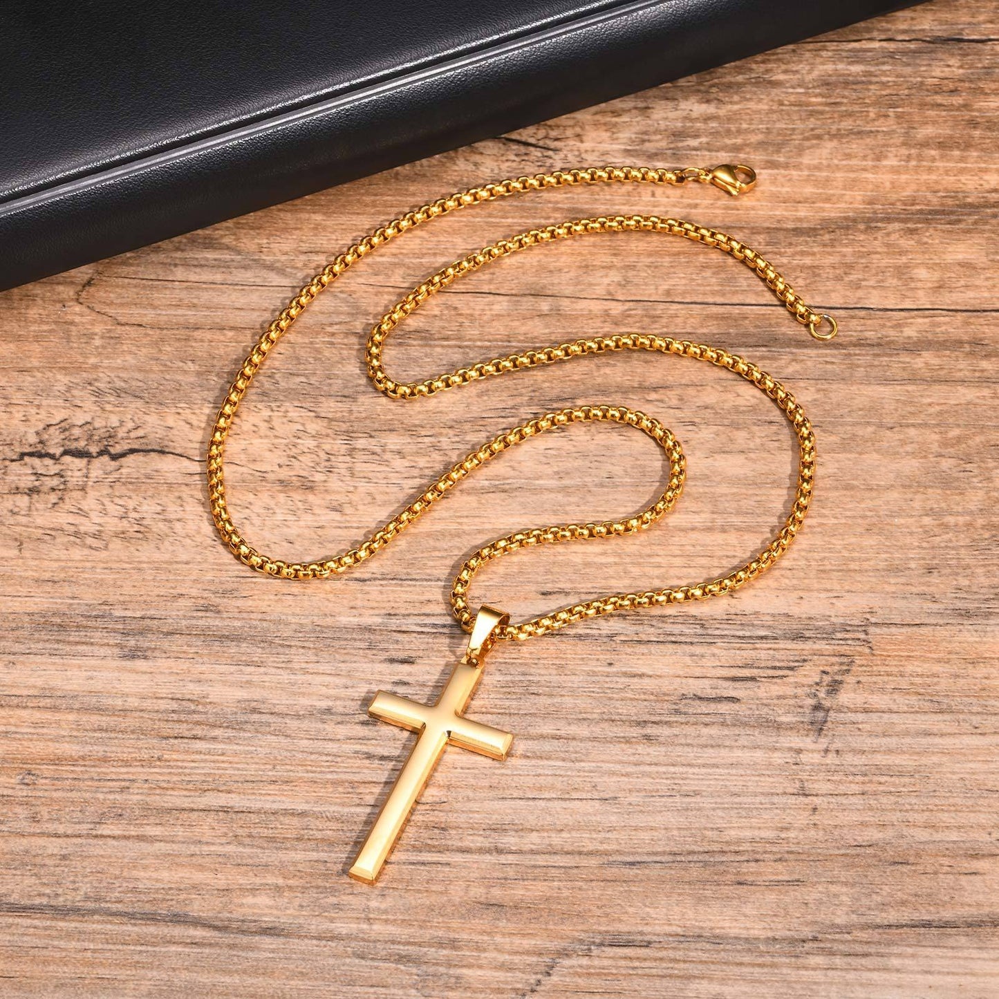 Steel Cross Pendant Necklace – Polished Minimalism in Silver, Gold & Black PN2045