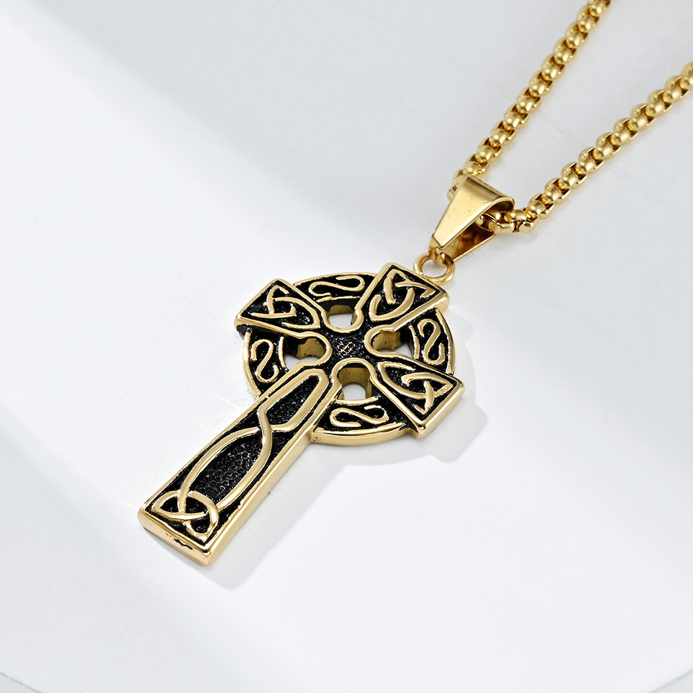Kemstone Stainless Steel Celtic Cross Pendant Necklace for Men K-PT442