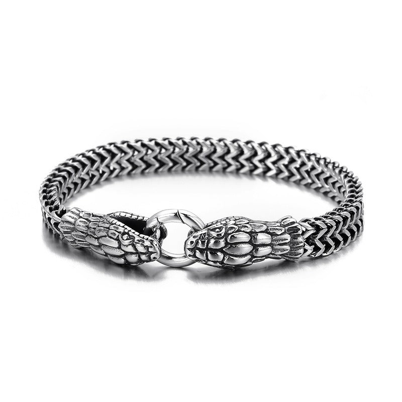 Kemstone Twin Serpent Titanium Steel Men's Bracelet - Retro Edgy Design for Modern Warriors KB145401