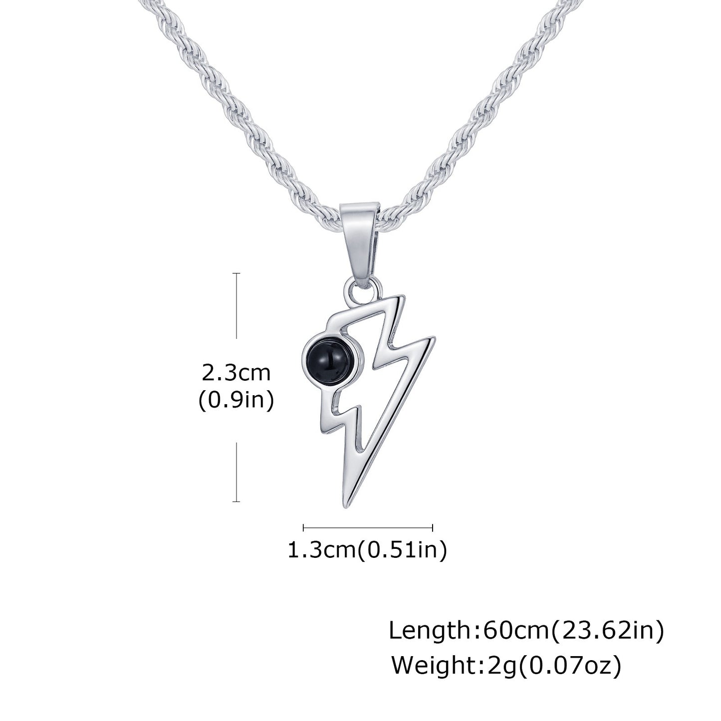 Kemstone Men’s Stainless Steel Lightning Pendant Necklace – Natural Stone Jewelry PN-2202