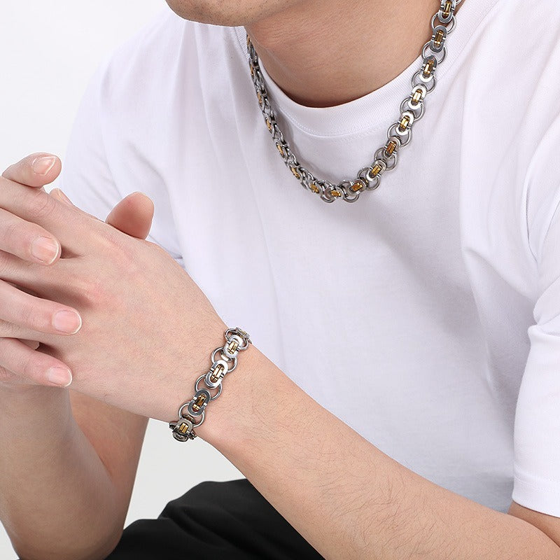 Kemstone Men’s Byzantine Chain – 15mm Stainless Steel Necklace & Bracelet | Hip Hop Gothic KB157714-Zm
