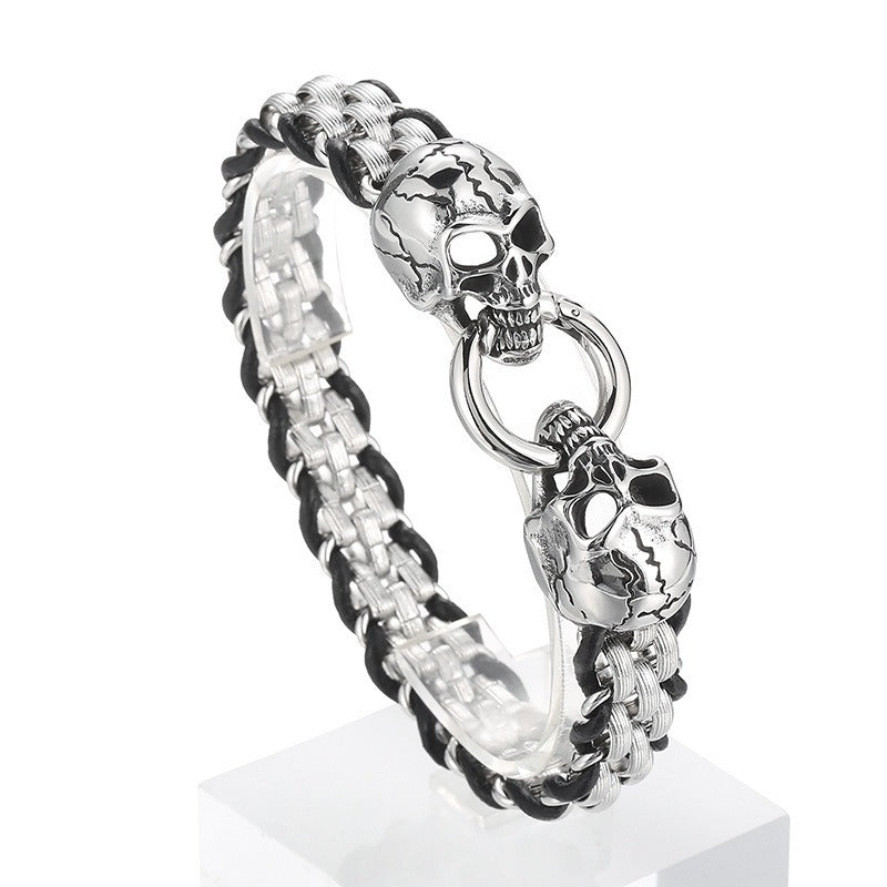 Kemstone Stainless Steel Wolf Design Ring Titanium Mesh Cuff Bracelet for Men - Punk Edge Charm Jewelry KB154970