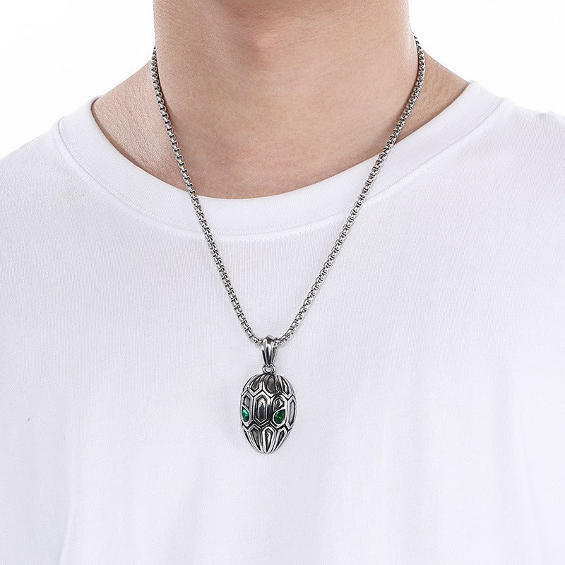 Kemstone Men’s Titanium Steel Snake Head Necklace – Vintage Serpent Jewelry KP116379-KJX