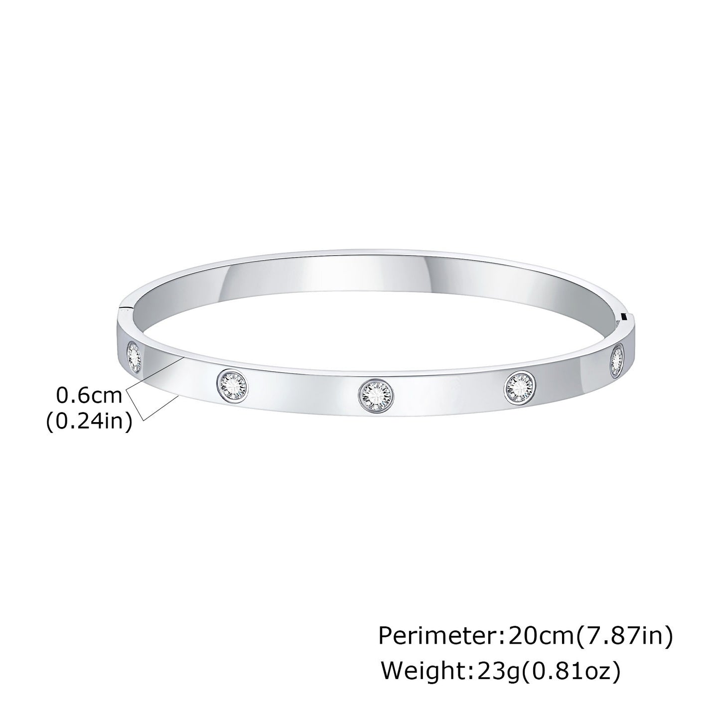 Brazalete minimalista de cristal Kemstone de acero inoxidable de 6 mm | Ligero - Ideal para el día a día B-478