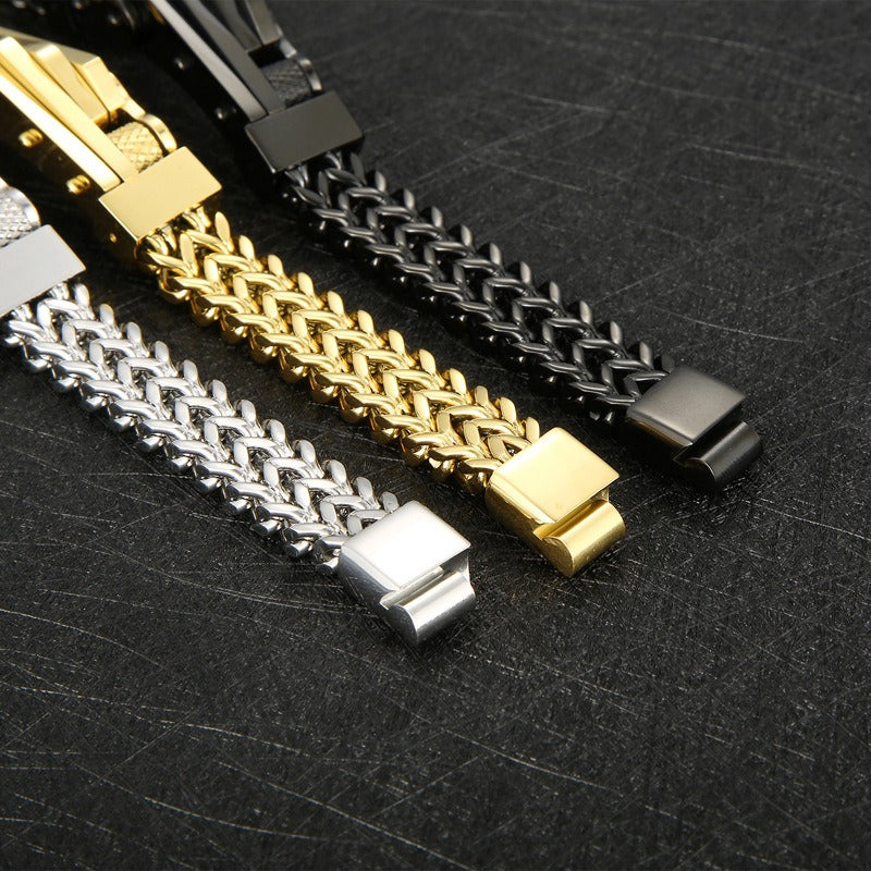Kemstone Raw Edge Titanium Steel Motorcycle Chain Bracelet - Rock & Hiphop Style Dual-Sided Design for Urban Rider KB164180-KFC