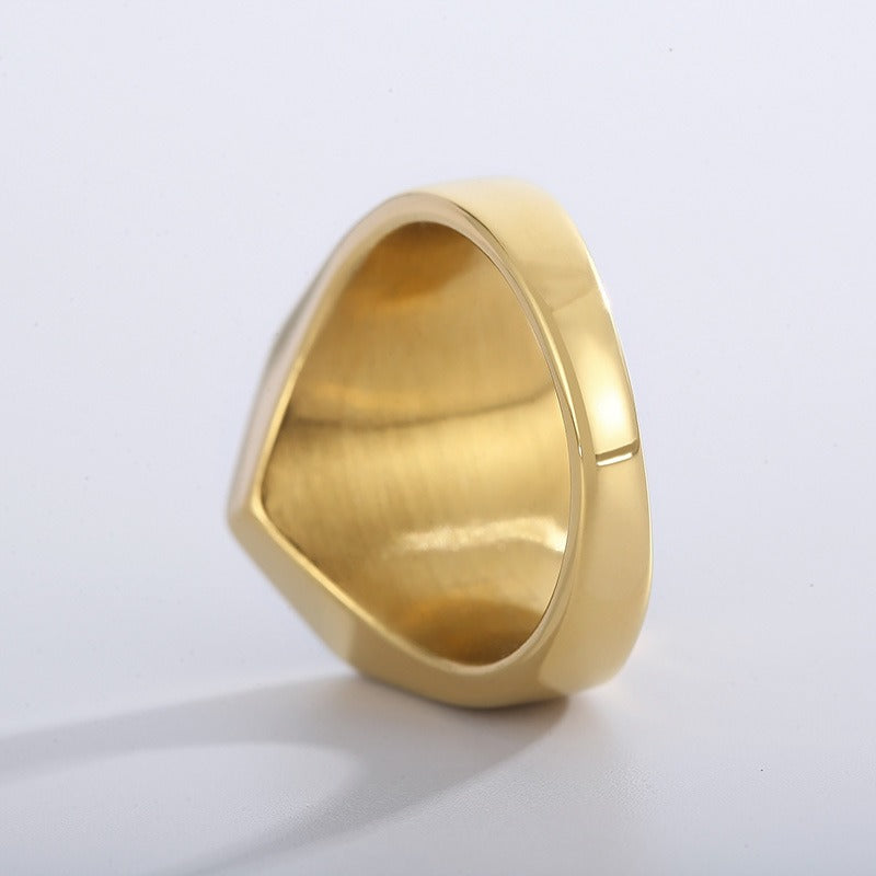 Kemstone Men’s Hexagon Signet Ring – Stainless Steel Black Epoxy Resin Inlay | Gothic Minimalist Jewelry KR105856-KFC