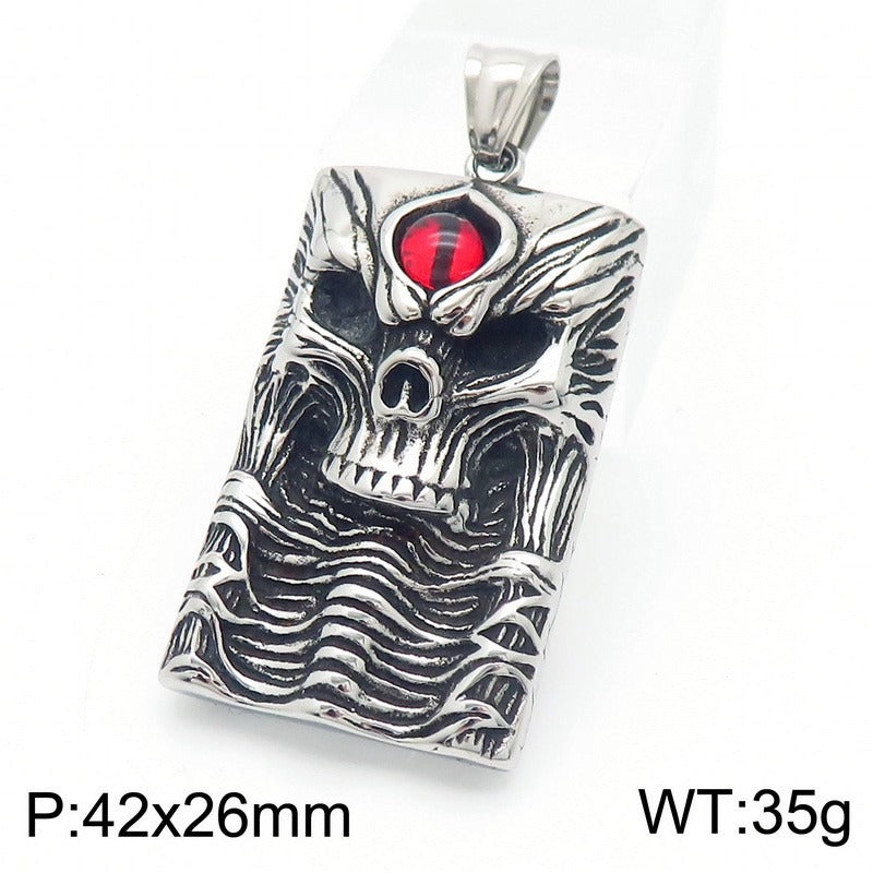 Kemstone Demon Eye Skull Pendant – Gothic Titanium Steel Necklace for Men, Dark Streetwear & Halloween Style KP130524-TGX