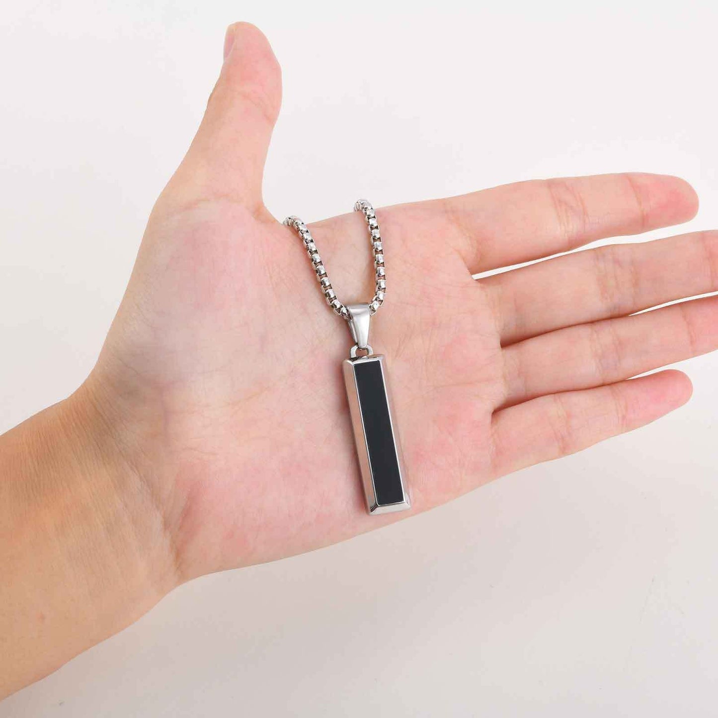 Kemstone Stainless Steel Geometric Bar Pendant Necklace for Men with Onyx or Turquoise PN-2221