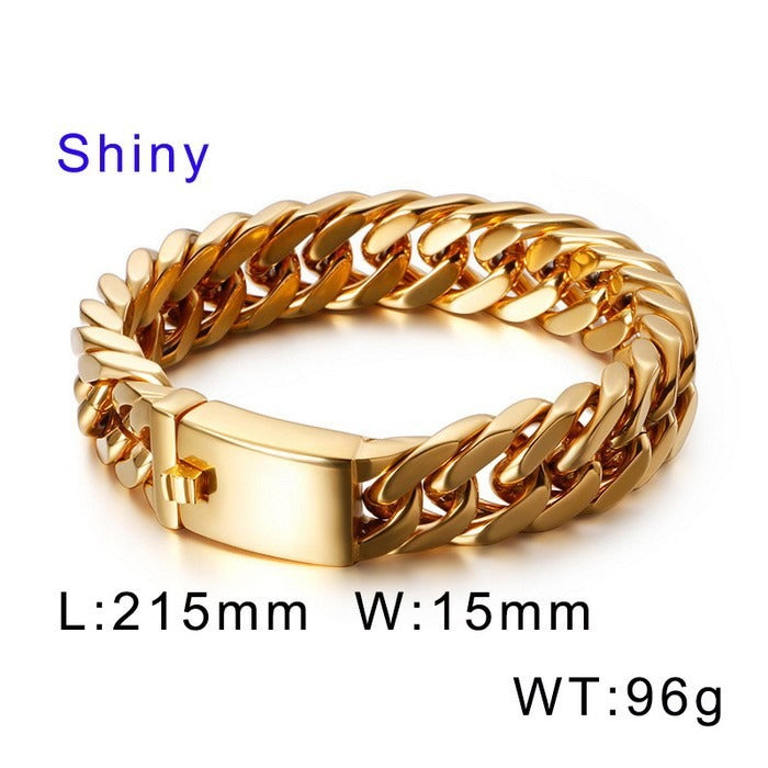 Kemstone Men’s Polished Cuban Chain Bracelet – 12mm/15mm Stainless Steel Urban Biker KB56160-D